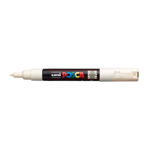 Ivory Uni Posca Marker with 0.7mm ultra-fine tip, ideal for precise designs on various surfaces.