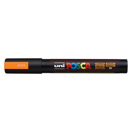 Fluoro orange Uni Posca marker with medium bullet tip for vibrant, smooth application on various surfaces.