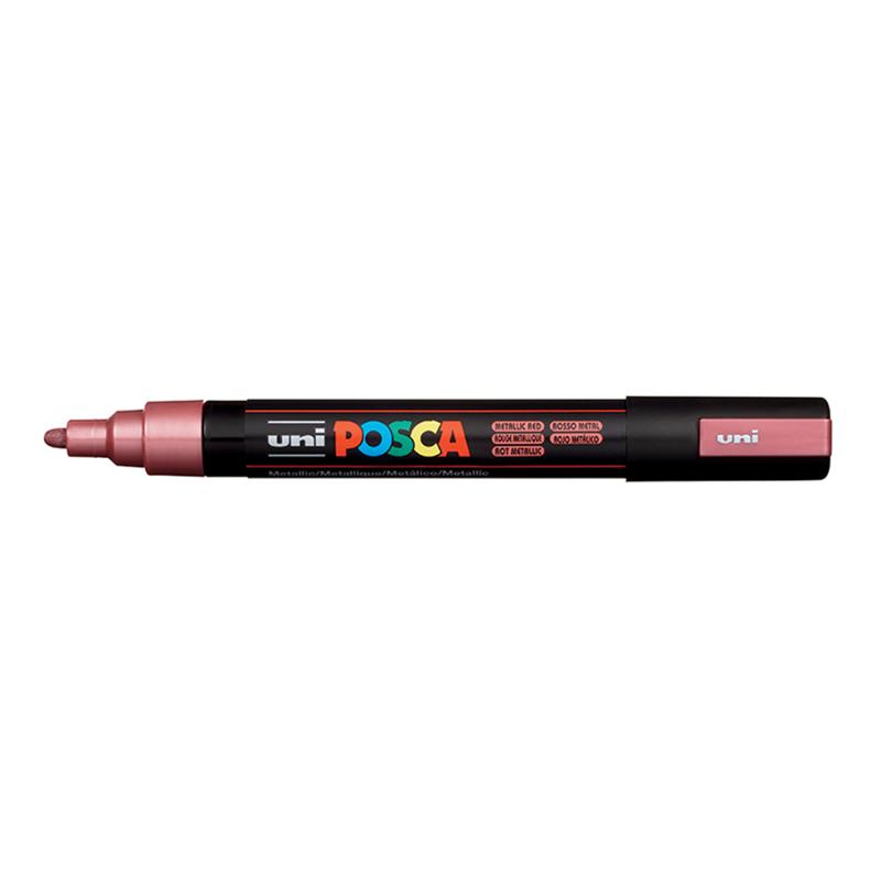 Metallic red Uni Posca marker with a medium bullet tip for versatile, vibrant artwork on various surfaces.