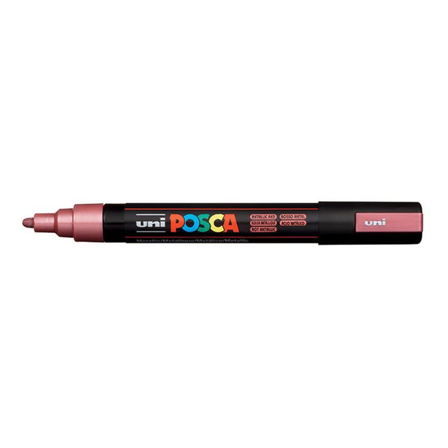 Metallic red Uni Posca marker with a medium bullet tip for versatile, vibrant artwork on various surfaces.