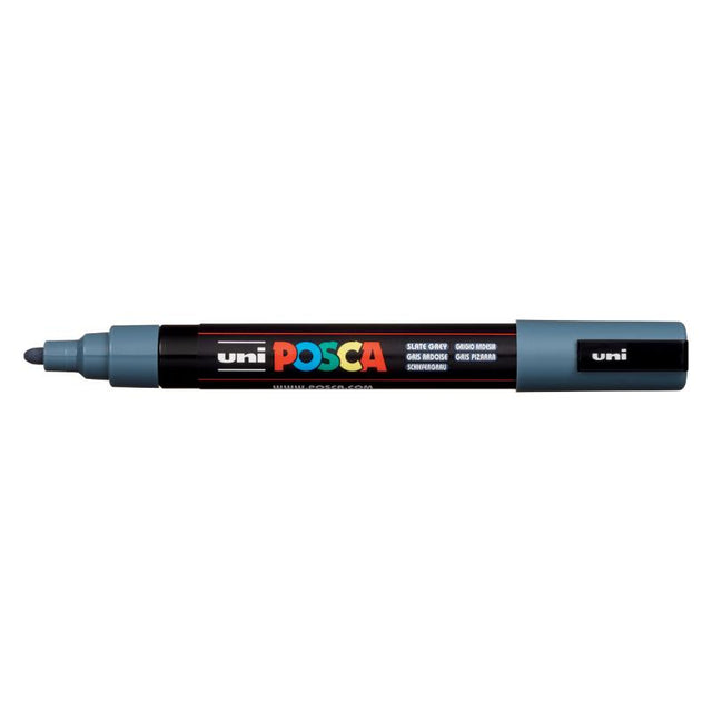 Slate Grey Uni Posca Marker with medium bullet tip, perfect for detailed artwork on various surfaces.