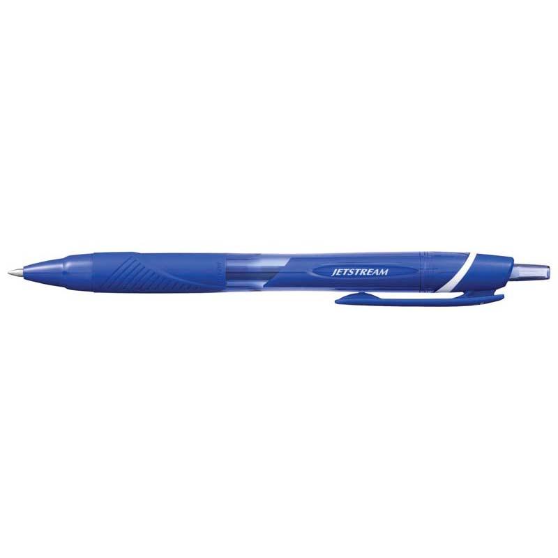 Uni Jetstream Sport 0.7mm retractable pen in blue, featuring a comfortable rubberized grip for smooth writing and clear lines.