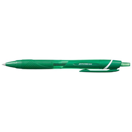 Uni Jetstream Sport retractable pen in green, featuring a rubberized grip and 0.7mm nib for precise, comfortable writing.