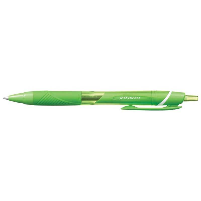 Vibrant lime green Uni Jetstream Sport retractable pen with a comfortable grip and smooth 0.7mm ink delivery.