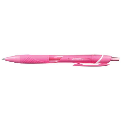 Pink Uni Jetstream Sport 0.7mm retractable rollerball pen with ergonomic grip for smooth, comfortable writing.