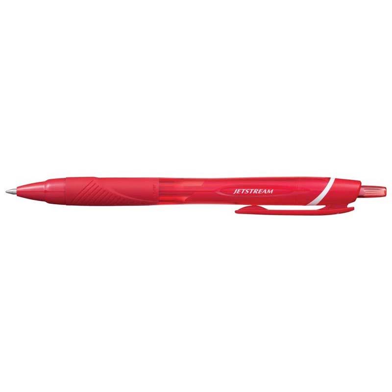 Sleek red Uni Jetstream Sport 0.7mm retractable rollerball pen with comfortable grip and vibrant ink for smooth writing.