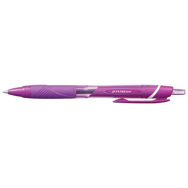 Purple Uni Jetstream Sport Retractable pen with rubberized grip and 0.7mm nib for smooth, precise writing.