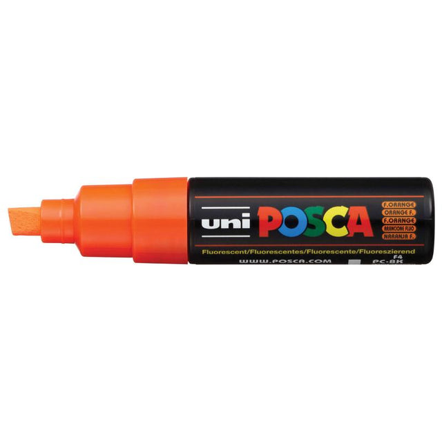 Uni Posca 8.0mm Bold Chisel Marker in Fluoro Orange, perfect for vibrant art on various surfaces.