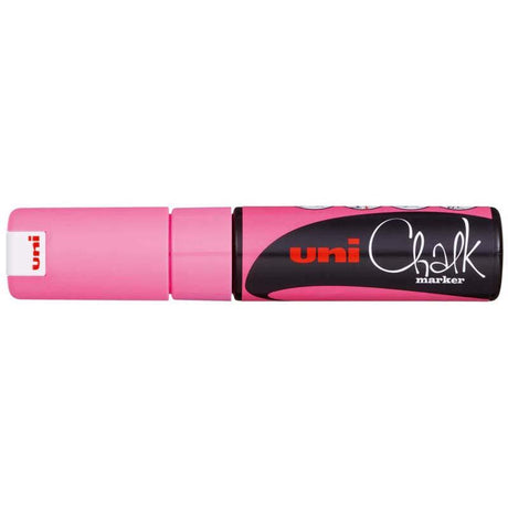 Fluoro Pink Uni Chalk Marker with 8.0mm chisel tip, ideal for temporary designs on non-porous surfaces.