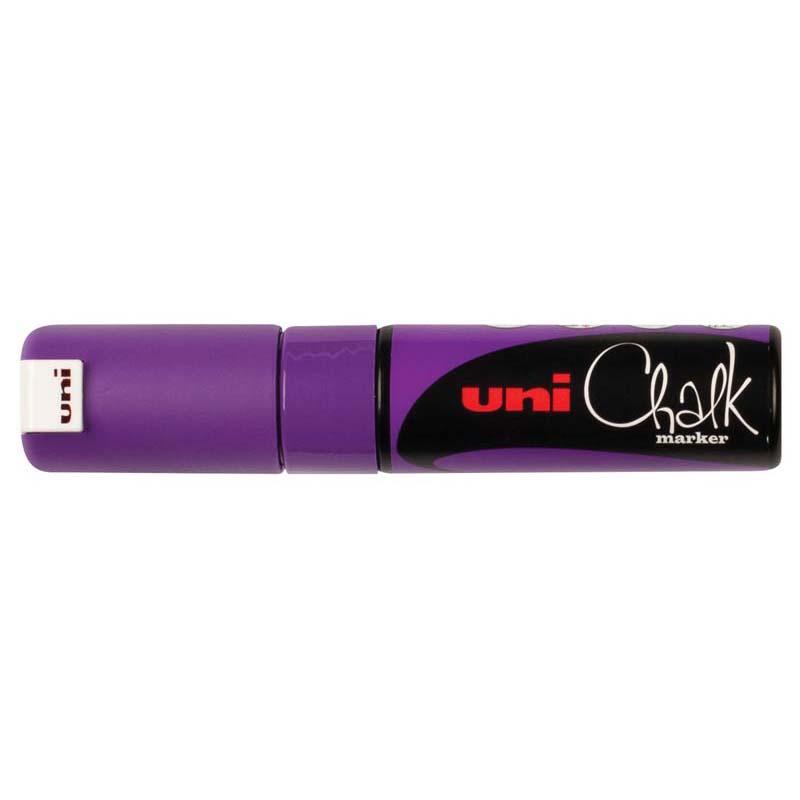 Violet Uni Chalk Marker with 8mm chisel tip, perfect for vibrant art on non-porous surfaces like windows and metal.