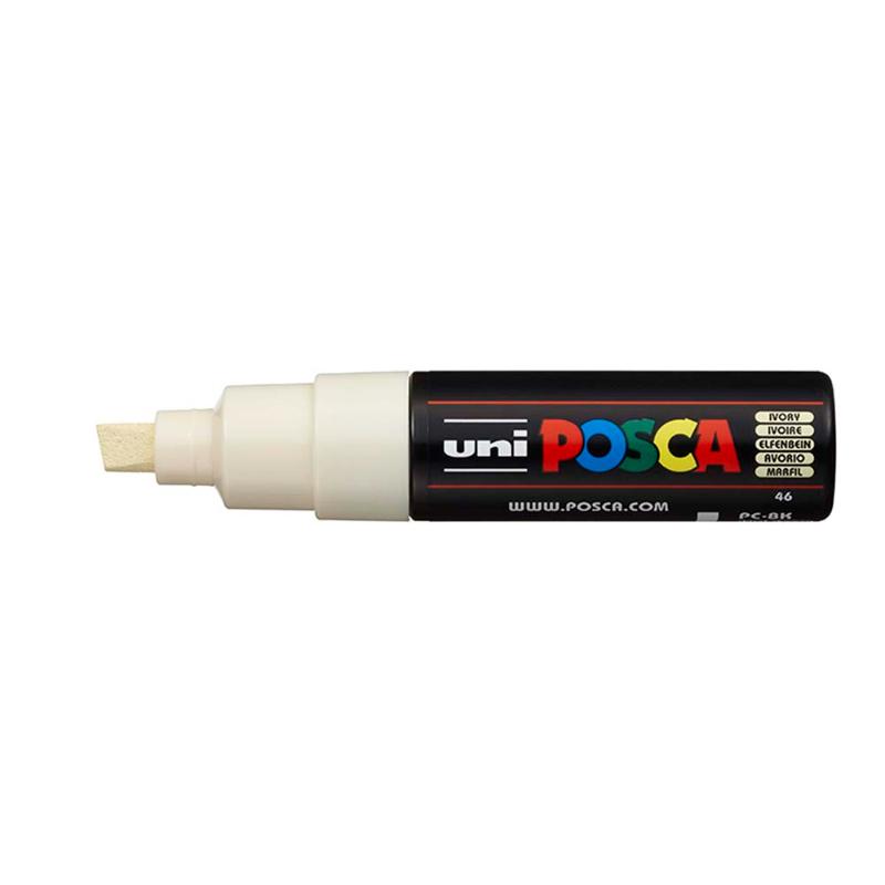 Ivory Uni Posca Marker with 8.0mm chisel tip for vibrant, precise markings on various surfaces, perfect for artists and crafters.