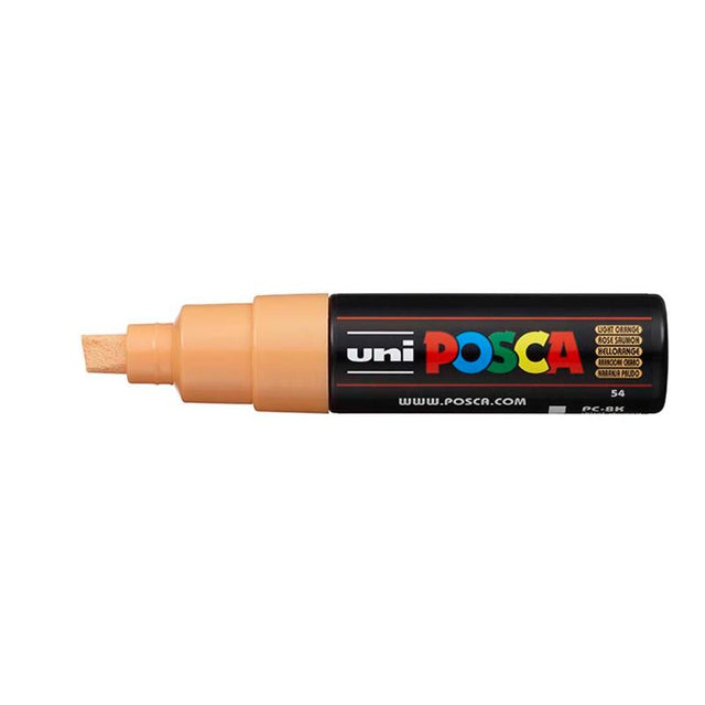 Light orange Uni Posca marker with an 8.0mm chisel tip, ideal for vibrant art on various surfaces.