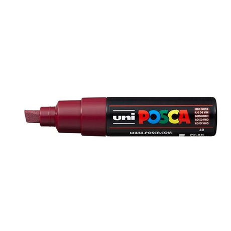 Uni Posca 8.0mm Bold Chisel Marker in Red Wine, perfect for versatile artistic applications on various surfaces.