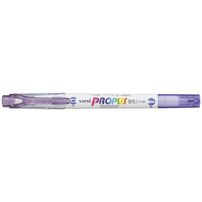 Lavender double-ended highlighter with 4.0mm broad tip and 0.6mm fine tip, featuring a transparent window for precise highlighting.