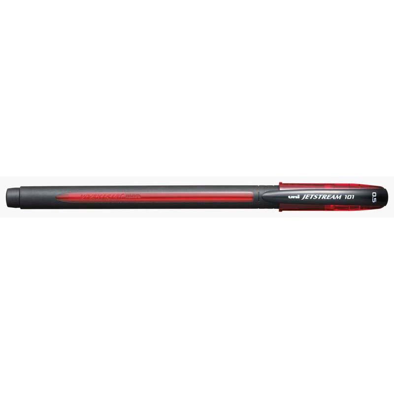 Uni Jetstream 101 Capped 0.5mm Red rollerball pen with smooth, quick-drying ink, ideal for precise writing and left-handed users.