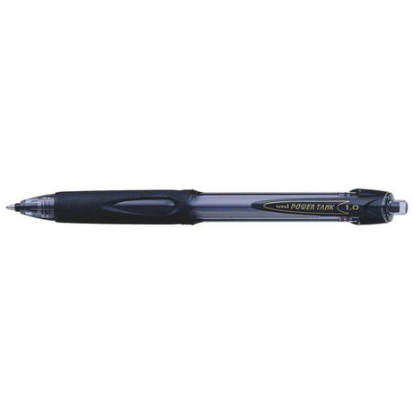 Uni Powertank 1.0mm Retractable Black SN-220 pen, featuring pressurized ink for writing in extreme conditions and a comfortable grip.