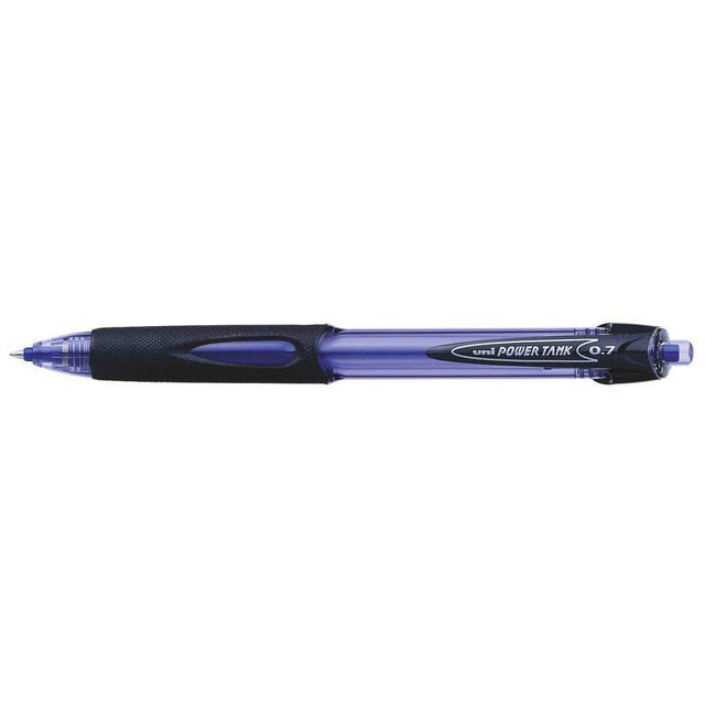 Uni Powertank 0.7mm Retractable Blue SN-227 pen with pressurized ink for versatile writing in all conditions.