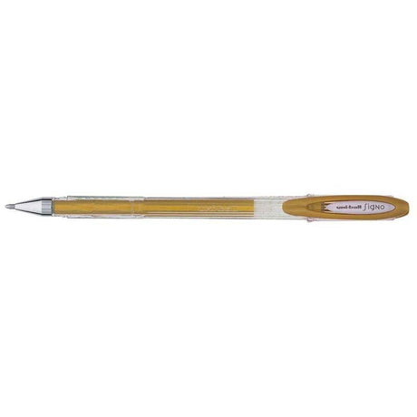 A stylish gold gel ink rollerball pen with a 0.7mm nib, featuring waterproof, acid-free ink for precise, vibrant writing.