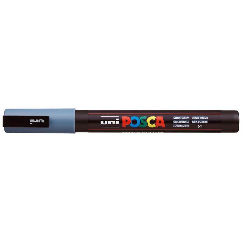 Uni Posca Marker in slate grey, fine bullet tip for precise lines on various surfaces, ideal for artists and crafters.