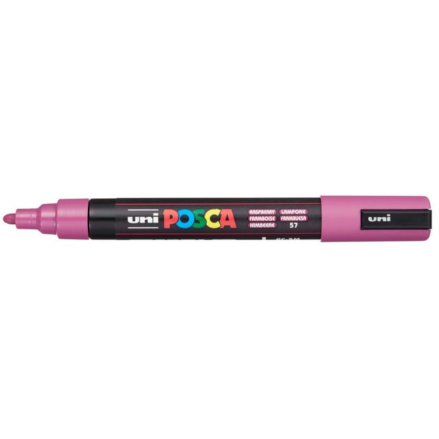 Vibrant raspberry Uni Posca Marker with a 1.8-2.5mm bullet tip for precise and versatile art on various surfaces.