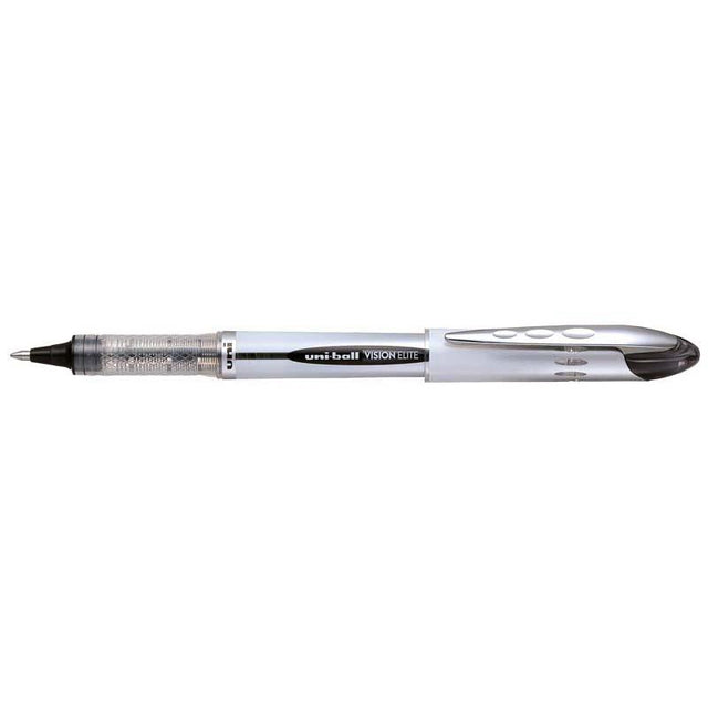 Uni Vision Elite Capped 0.8mm Black UB-200 rollerball pen with sleek design and aeroplane-safe technology for smooth writing.