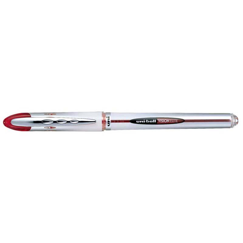 Uni Vision Elite Capped 0.8mm Red rollerball pen with aeroplane-safe technology for smooth, vibrant writing.