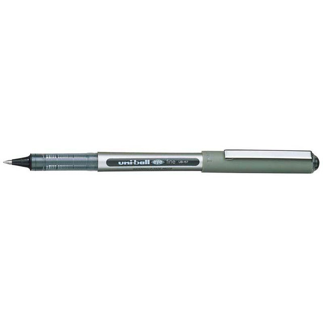 Uni-ball Eye 0.7mm rollerball pen in black, featuring smooth ink flow, capped design, and ergonomic comfort for precision writing.