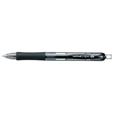 Uni-ball Signo 0.5mm micro black pen with ergonomic grip for smooth, precise writing and elegant design. Ideal for any task.