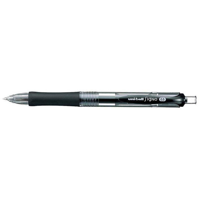 Uni-ball Signo 0.5mm micro black pen with ergonomic grip for smooth, precise writing and elegant design. Ideal for any task.