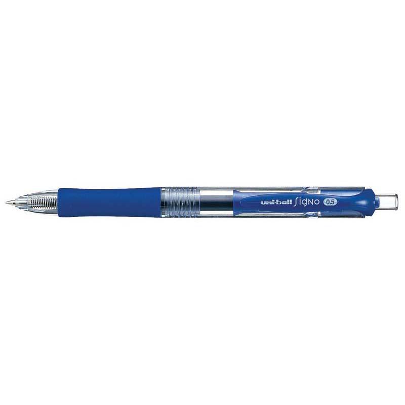 Uni-ball Signo Retractable 0.5mm Micro Blue pen features smooth, precise writing with water-resistant ink and ergonomic grip.