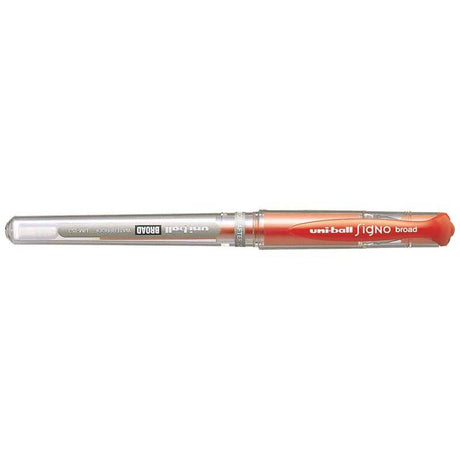 Uni-ball Signo Broad red gel pen with 1.0mm nib for smooth writing, vibrant ink flow, ideal for notes and art.