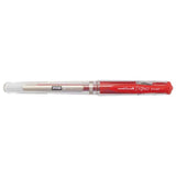 Vibrant red Uni-ball Signo Broad gel pen with 1.0mm nib for smooth writing, ideal for notes and creative projects.