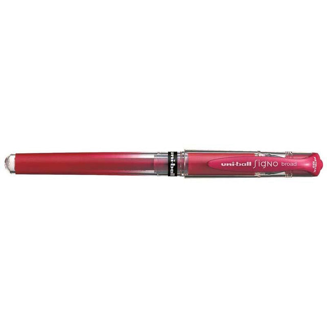 Uni-ball Signo Broad 1.0mm gel pen in metallic red; smooth ink for bold writing, perfect for crafts and journaling.