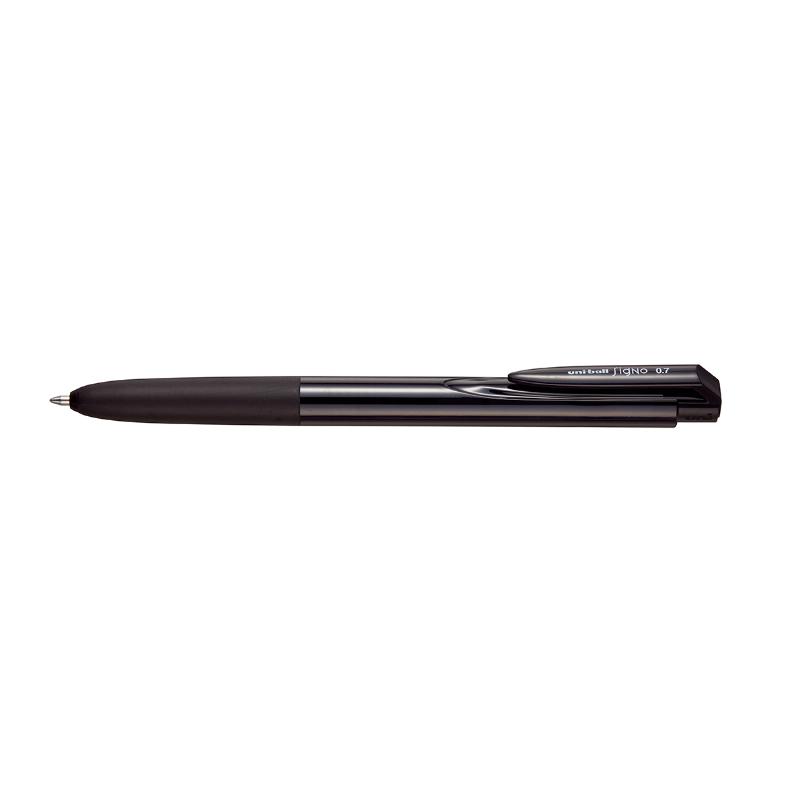 Retractable 0.7mm black rollerball pen with a modern design and comfortable grip for precise, smooth writing.