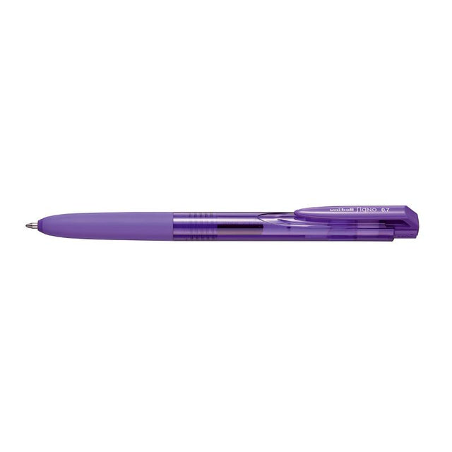 Violet Uni Signo RT1 0.7mm retractable pen with modern design and rubberized grip for precise, smooth writing.