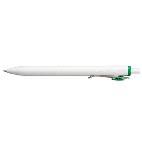 Uni One 0.7mm green rollerball gel ink pen featuring smooth flow, vivid color, and retractable design for precise writing.