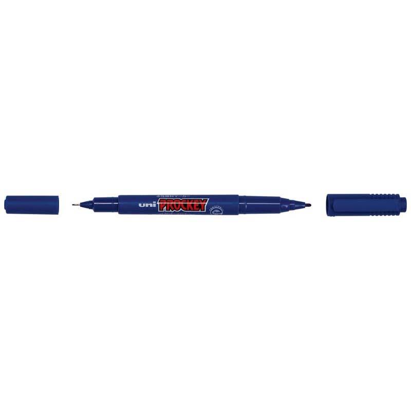 Uni Prockey Dual Tip Marker in blue with 0.4mm and 0.9mm tips, perfect for precise drawing and writing without bleed-through.