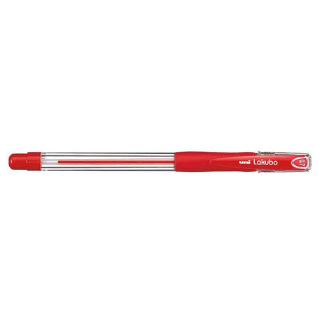 Red Uni Lakubo SG-100 retractable ballpoint pen with 0.7mm nib and rubber grip for smooth writing and note-taking.