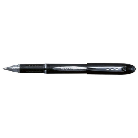 Uni Jetstream 1.0mm rollerball pen in black, featuring quick-drying ink and a sleek capped design for effortless writing.