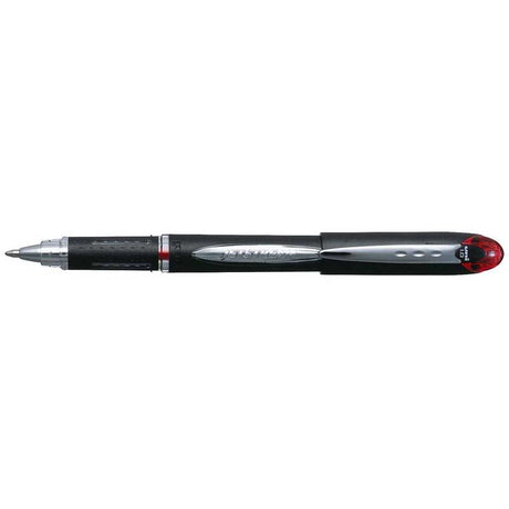 Uni Jetstream 1.0mm capped rollerball pen in red, featuring quick-drying ink for smooth, smudge-free writing.