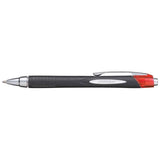 Uni Jetstream 1.0mm retractable pen with rubberized grip and vibrant red ink, ideal for smooth, effortless writing.