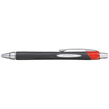 Rubberized barrel retractable rollerball pen with 1.0mm nib and vibrant red ink for smooth, effortless writing.