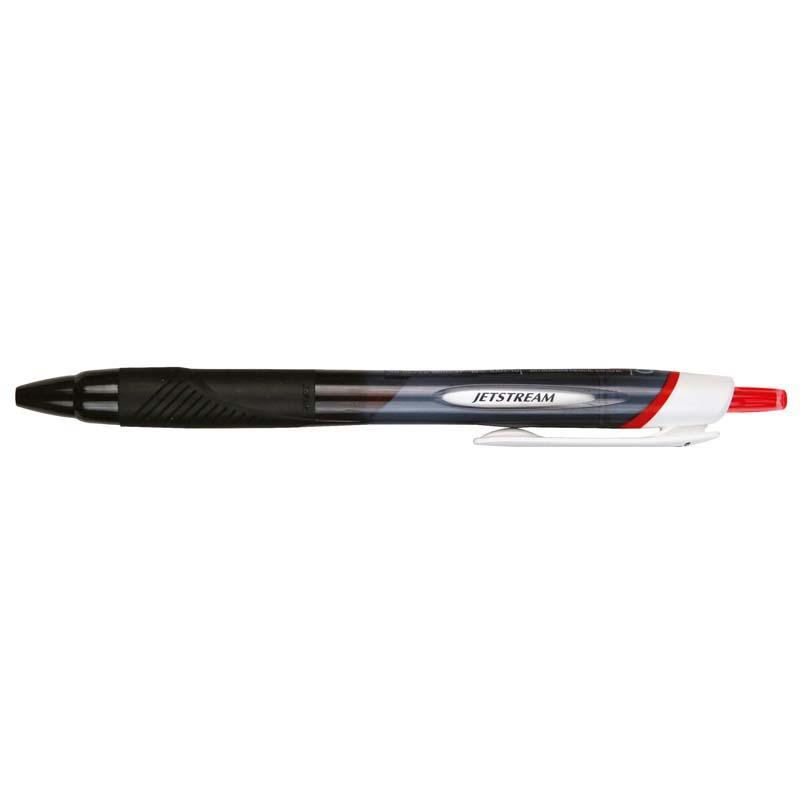 Red Uni Jetstream Sport retractable pen with 1.0mm nib, designed for comfort and smooth writing for all users.