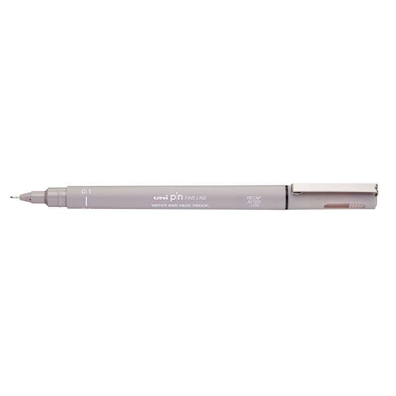 Light grey Uni Pin Fineline pen with 0.1 mm nib, ideal for precise drawing and intricate designs.