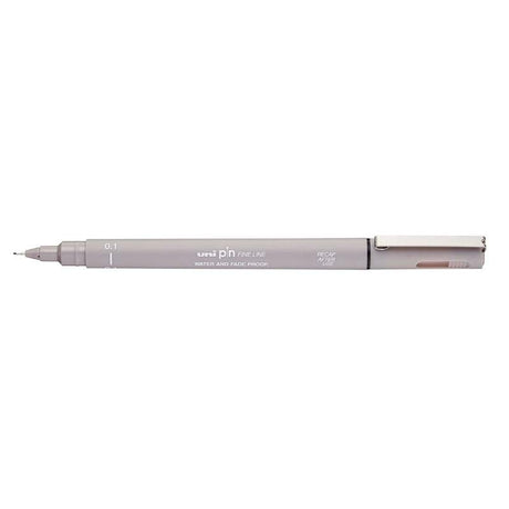 Light grey Uni Pin Fineline pen with 0.1 mm nib, ideal for precise drawing and intricate designs.