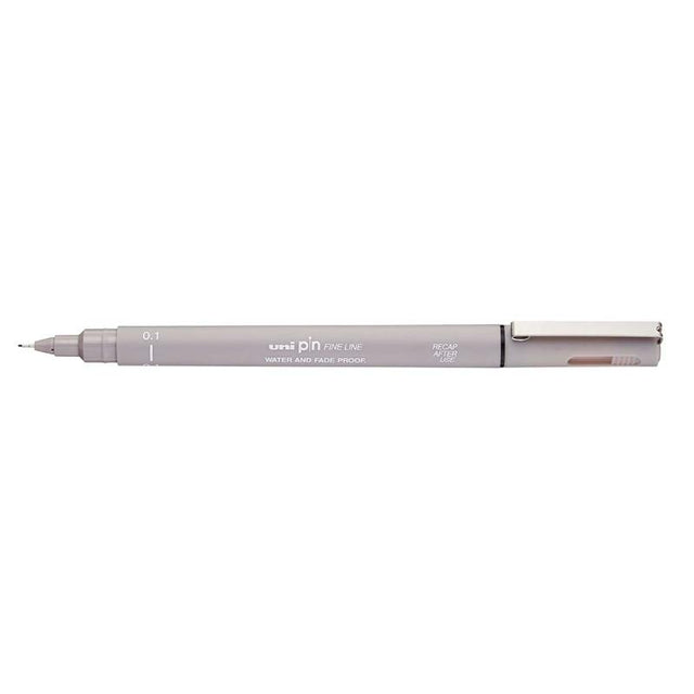 Light grey Uni Pin Fineline pen with 0.1 mm nib, ideal for precise drawing and intricate designs.