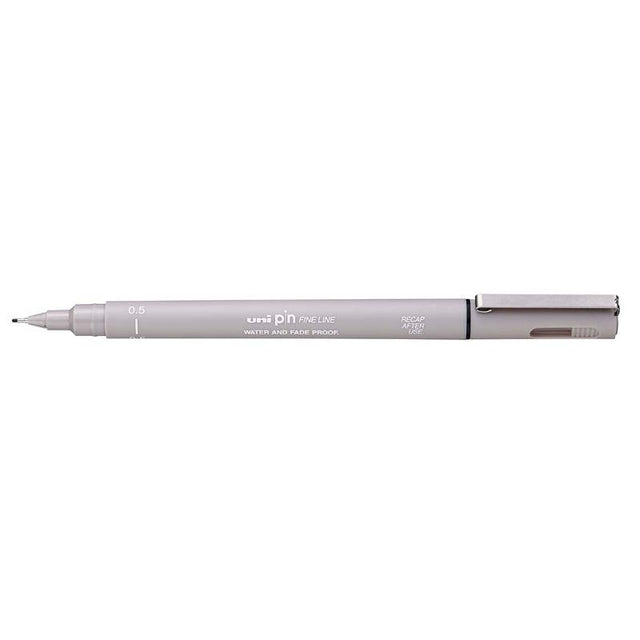 Light grey 0.5mm Uni Pin Fineline pen with durable tip, smooth waterproof ink for precise detailed artwork and journaling.