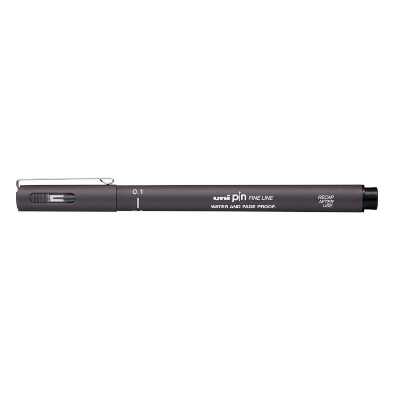 Ultra-fine 0.1 mm dark grey fineliner pen, perfect for intricate details and long-lasting, vibrant artwork.