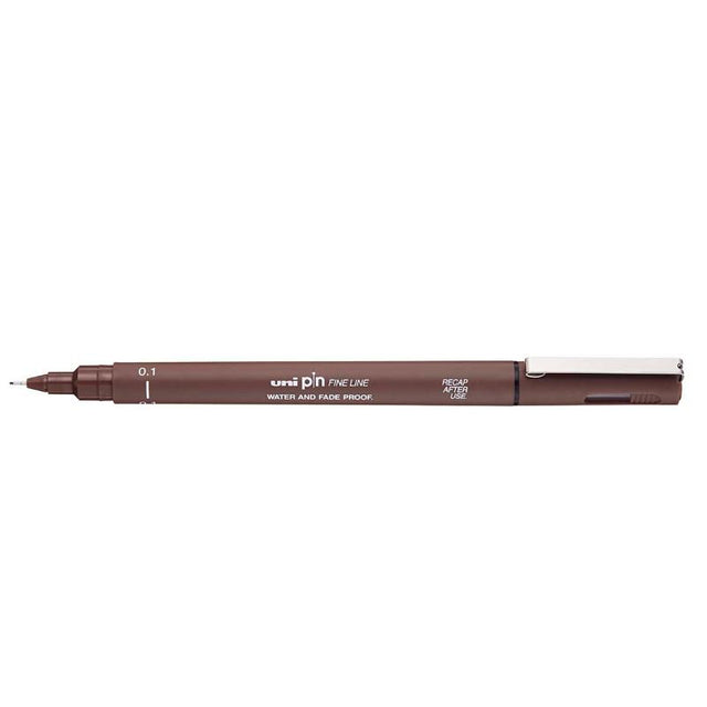 Uni Pin Fineline 0.1 mm sepia pen with a tough tip, ideal for precise, detailed artwork and long-lasting ink.