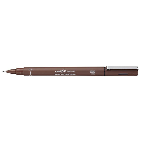 Fine-tipped 0.5 mm sepia pen for precise artwork, featuring waterproof, fade-proof ink and a durable writing tip.